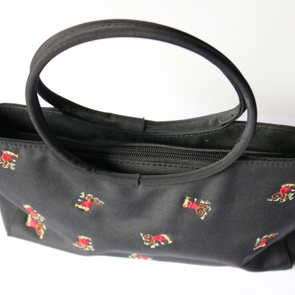 Monkey Purse Handbag Black Embroidered Hoop Handle Trumpet Quirky - Picture 4 of 8